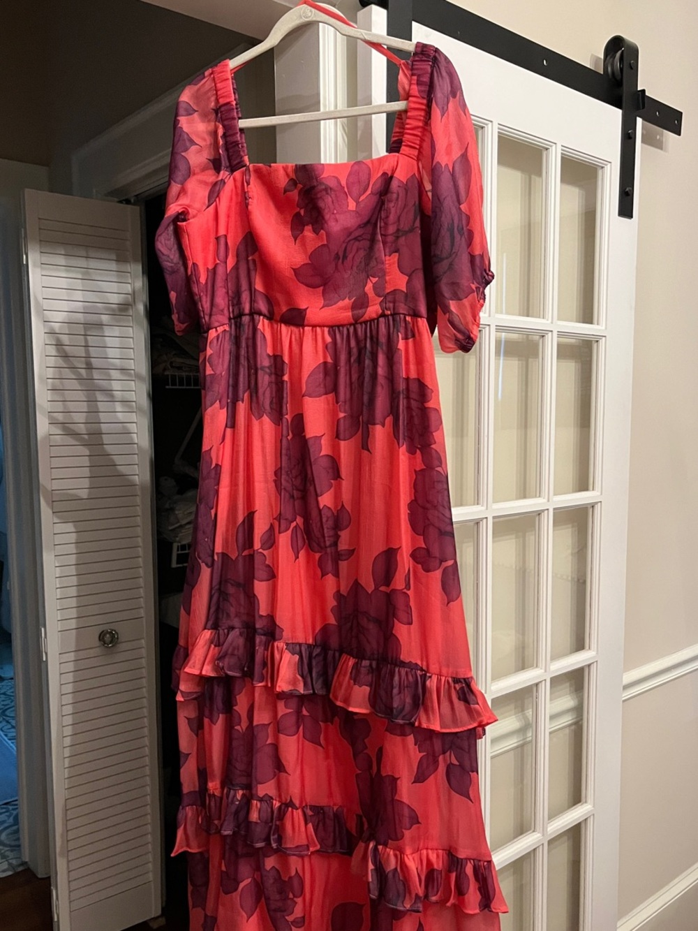 Hutch Coral and Plum Floral Midi Dress